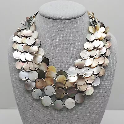 Lia Sophia Necklace Abalone Shell Round Link Layered Strands Boho Statement 18  • $15.99