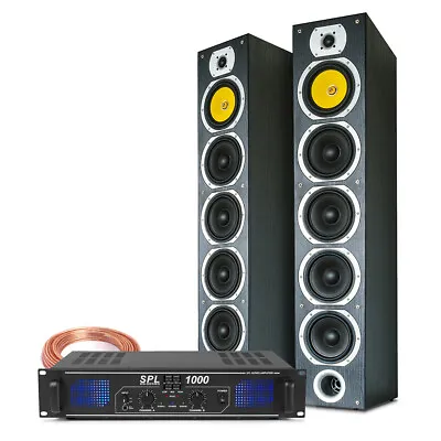 Pair Of Fenton Hi-Fi Tower Speakers + Amplifier + Cables 600W UK Stock • £349