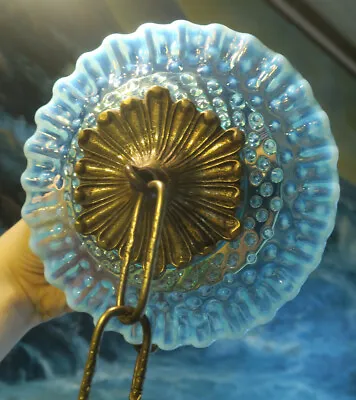 6  Canopy Ceiling Lamp Part Brass Vintage Fenton Hobnail Aqua Blue Opaline GLASS • $149