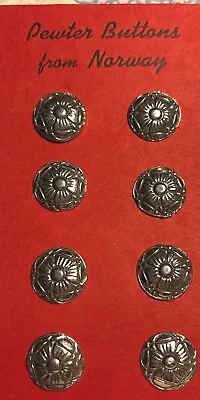 Vintage Pewter Buttons !  Marked T-P 🌸  Norwegian Made By Tinn-Per 3/4” • $19.50