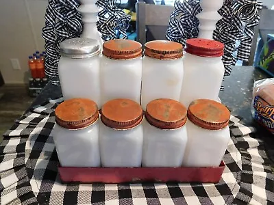 Vintage Milk Glass Spice Rack And 8 Jars • $22.95