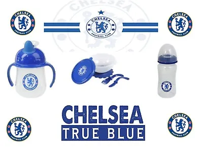 Chelsea Football Newborn Baby Boy Girl Bottle Cutlery Set Feeding Mug Gift  • £15.99