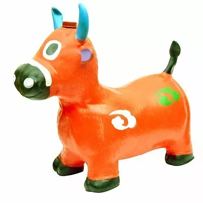 Kids Orange Cow Animal Inflatable Space Hopper Ride On Jumping Bouncy Sound Toys • £13.49