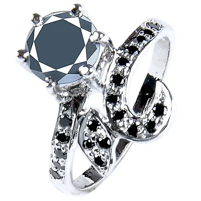 Stunning 1.75 Ct Round Cut Black Moissanite Diamond Engagement Ring Size 7 • $0.99