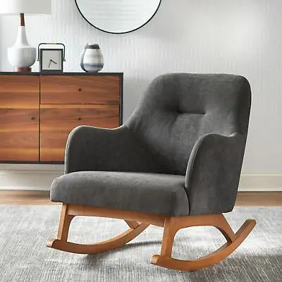 Mid-Century Style Rocking Chair In Dark Grey Upholstered Finish • $419.77