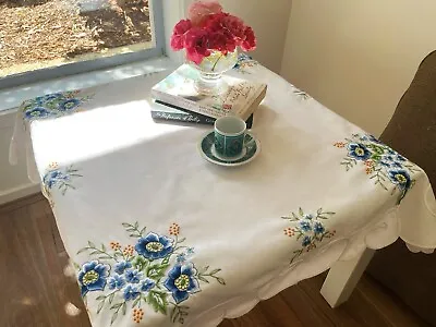 Vantage Square Embroidered Tablecloth Coffee Table Cloth Cotton Table Cover • $28.80