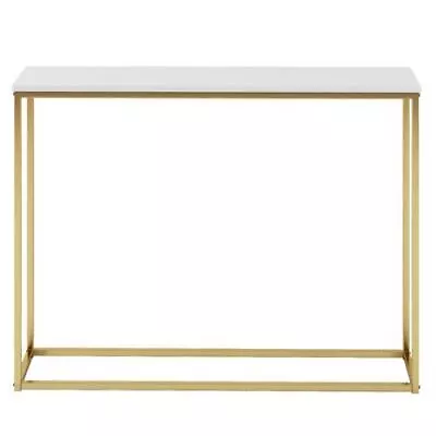 White & Gold Wooden Console Table Free Standing Metal Legs Hallway Living Room • £32.99