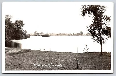 Quincy Michigan~Homes Skyline~Marble Lake Boat On Shore~1940s RPPC • $14