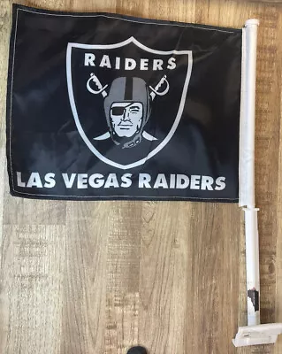 Las Vegas Raiders Flag Car Auto Window Black 15  X 11  With Flag Holder • $14.99