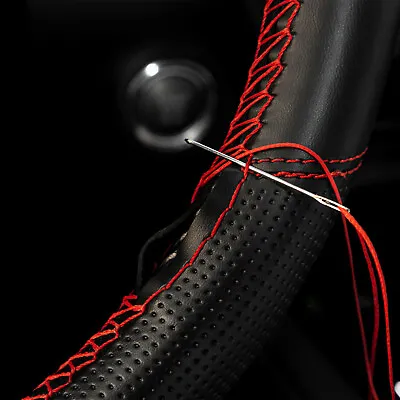 Car Hand Sew Leather Auto Steering Wheel Cover W/ Needle Thread Red Wrap • $12.99