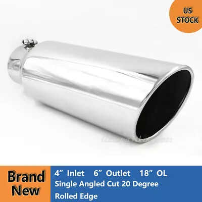 Stainless Steel Exhaust Tip Diesel 4  Inlet 6  Rolled Edge 20° Outlet - 18  Long • $35.99