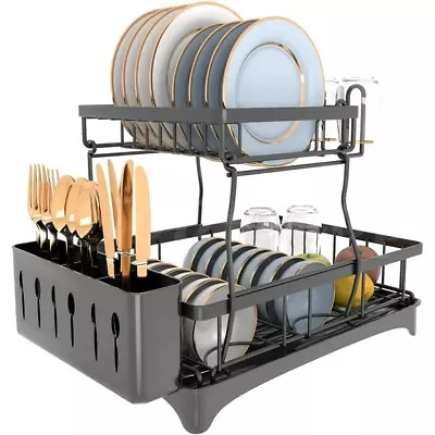 Over Sink Dish Drying Rack Cutlery Drainer Stainless Steel Kitchen Shelf 2-Tier • $27.94