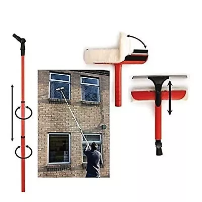 £14.97 • Buy Extra Long Window Cleaning Kit Extendable Telescopic Squeegee Glass Cleaner-Pole