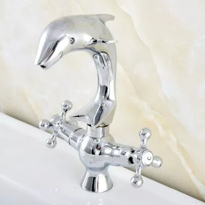 Polished Chrome Brass Dolphin Shape Bathroom Kitchen Bar Sink Faucet Tap Ssf852 • $65.99