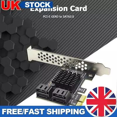 4 Port SATA III PCIe Expansion Card 6Gbps SATA To PCI-e 1X Controller W/ Bracket • £17.19