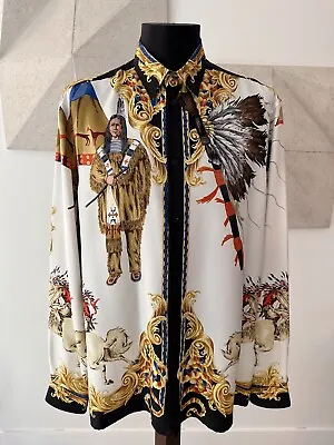 Versace Native American Tribute SS 2018 Silk Button Shirt Mens FW 1992 Design 43 • $1195