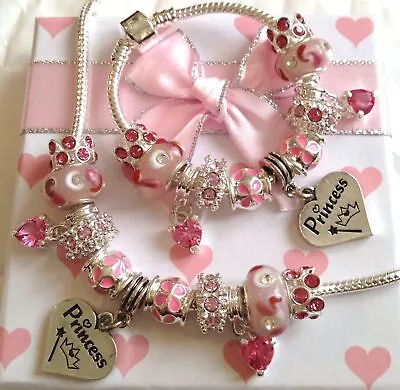 Personalised Girls Luxury Princess Necklace Bracelet Set In Party Gift Box • £25