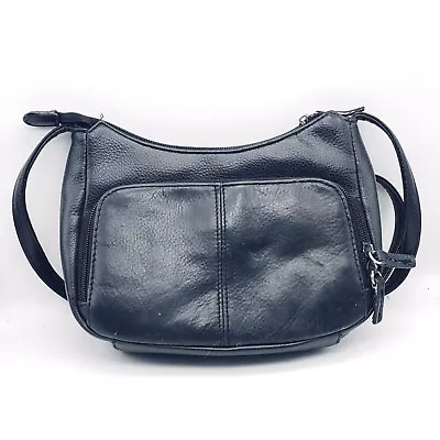 Vintage Black Leather Vinyl Lined Purse Handbag Card Storage Zip Closure • $24