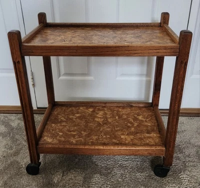 Vintage MCM Oak BAR Tea Cart Serving Table Rolling Free Shipping  • $445