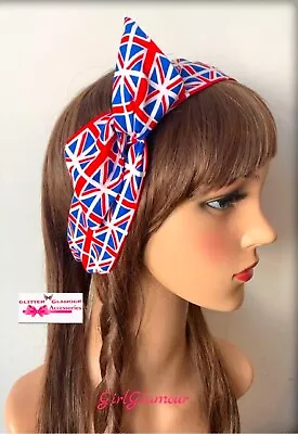 Union Jack Headband Hairband Hair Tie Band Bow Bendy Wire British Flag Souvenirs • £3.75