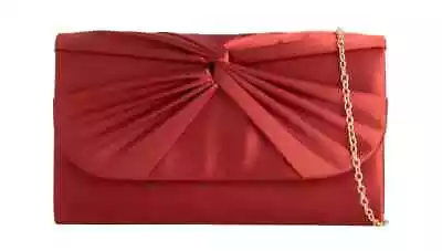 Women's Satin Pleated Clutch Bag Evening Bridal Wedding Party Prom Handbag Chain • £12.99