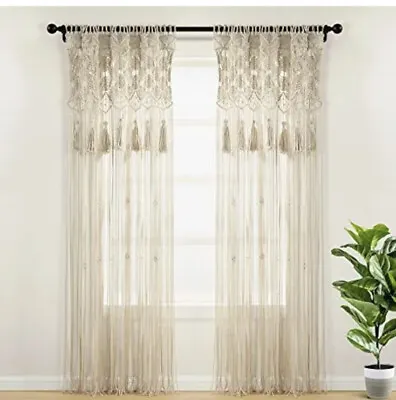 Lush Decor Boho Tan  Macrame Texture Cotton Window Curtain Panel 40in X 84in • $55