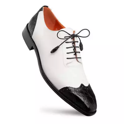 NEW Mezlan Exotic Dress Shoes Crocodile Wingtip 2Tone Fashion Oxford White Black • $750