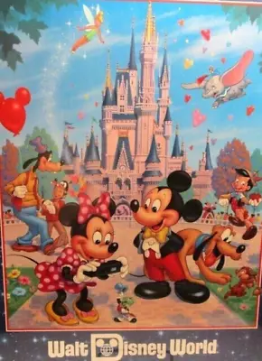 Vintage 1990 Walt Disney World Poster 18 X 24 With Mickey & Minnie And Friends • $19.94