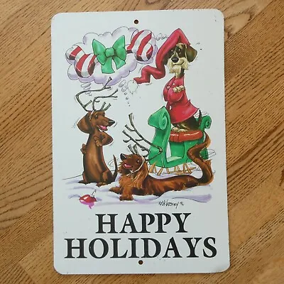 Dachshund Reindeer Happy Holidays Metal Sign McCartney 1996 Christmas Dogs • $28.98