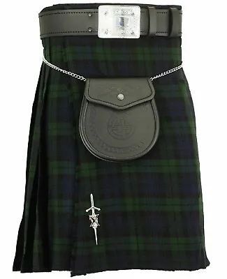 Scottish Mens Black Watch Kilt 16oz Traditional Highland Skirt 8 Yard Tartan • £29.99