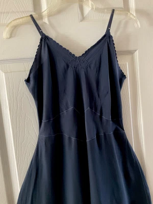 $9.95 • Buy Vintage 1950s Seamprufe Rayon Full Slip/Dress Sz 36 Tall Miss Navy Blue~Scallops