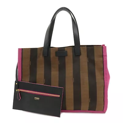 Auth FENDI Pequin Canvas Leather Tote Bag Hand Bag Brown Pink 8BH252 Used F/S • $517.75