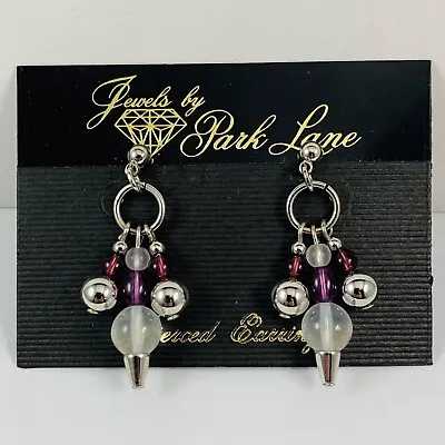 Vtg Jewels By PARK LANE Purple Beaded Dangle Pierced Earrings New Original Card • $19.99