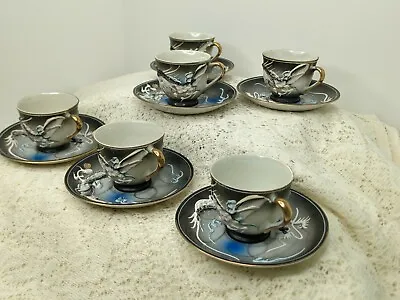 Moriage Dragonware Cups Saucers Set Of 6 Porcelain 1970's Hand Painted Japan Vtg • $28.48