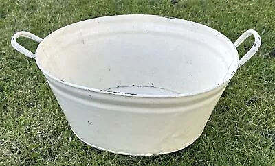 Small Vintage Tin Galvanised Bath Been Painted Cream With Wear • £40