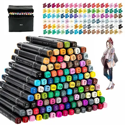 80 Colours Dual Tip Marker Pens Set Water Based Fine Liner Brush For Kids Adult • £13.95