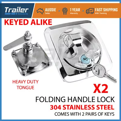 2x T LOCK T HANDLE LOCK RECESSED STAINLESS KEYED ALIKE TRAILER CARAVAN TOOLBOX • $63.14