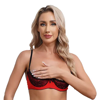 UK Womens Sheer Lace Lingerie 1/4 Cups Bare Underwire Push Up Bra Tops Bralette • £14.19