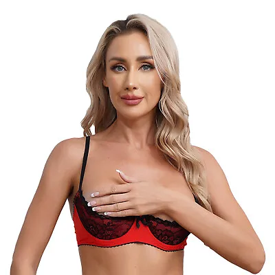 Womens Floral Lace Underwired Shelf Bra Sheer 1/2 Push Up Cup Bralette Bras Top • £11.21