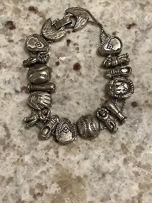 Vintage Tofa - BASEBALL - Silver Tone Charms Sliding Bracelet • $6