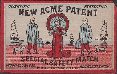 Old Matchbox Label Sweden New Acme Patent • $3