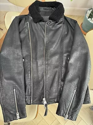 ALLSAINTS Hanoi Mens'  Black Leather And Shearling Jacket - Large *Price Reduced • £50