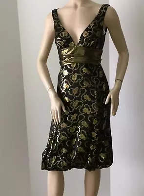 NEW Nicole Miller Collection Black And Gold Print Dress (Size 0) -  $375 • $74.95