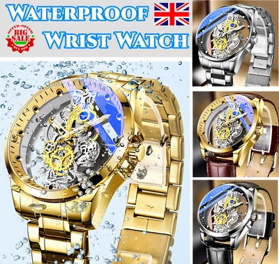 £15.70 • Buy Men Luxury-Skeleton Watch Stainless Steel Hollow Mechanical Wrist Watches