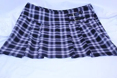 Black Plaid Mini Skirt By Scamp Size L Steampunk Punk Rock Scottish Kilt Look • $15