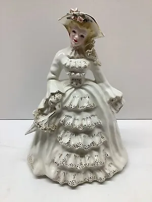 Vintage Florence Ceramics Pasadena Charmaine White Gold Parasol • $20