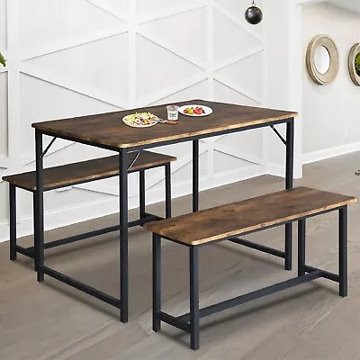 VILOBOS Modern Dining Set For 4 Kitchen Table 2 Bench Farmhouse Compact Dinette • $179.99