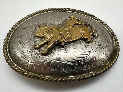 Vintage Bull Riding German Silver Western Rodeo Men's Belt Buckle Mexico • $15