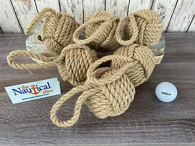 3.5  Monkey Fist Knot Ball W/ Hanger Loop - Handmade Jute Rope Sailor Knot  • $84.94