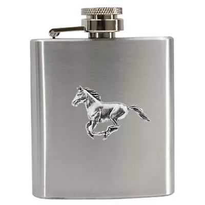 A19 Running Horse Pewter Compact 3oz Stainless Steel Hip Flask Captive Top • £17.95